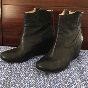 Frye Carson wedge bootie, black leather